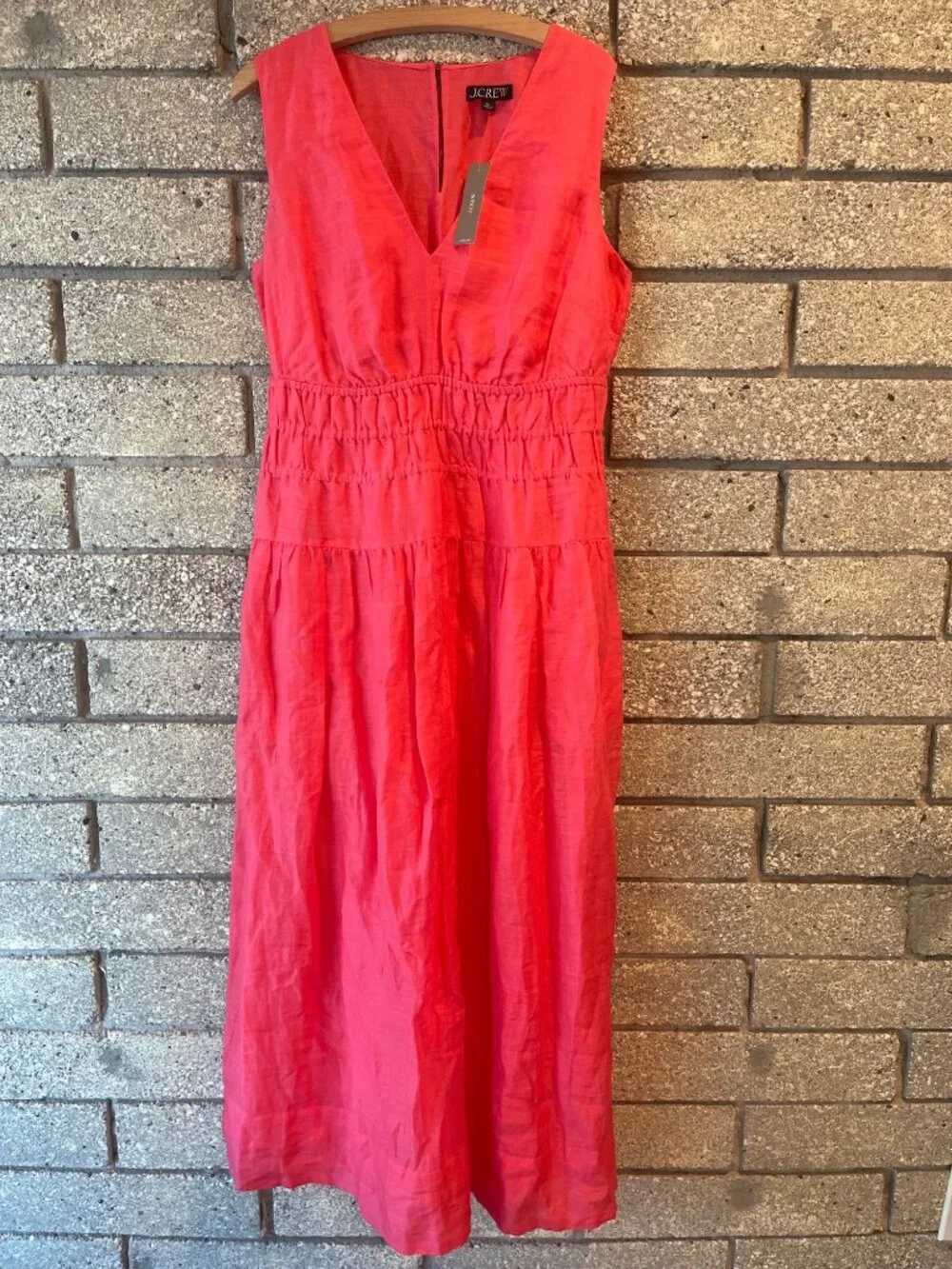 J. Crew Womens Sleeveless Coral Midi Dress With Shirred Waist & Pockets MT